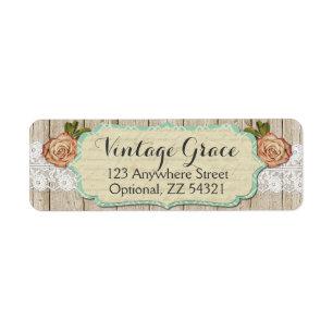 Shabby Chic Roses & Rustic Wood Return Address Label