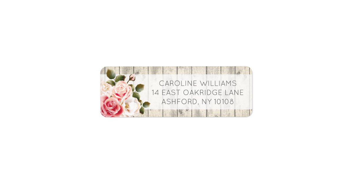 Shabby Chic Roses Rustic Wood Return Address Label | Zazzle