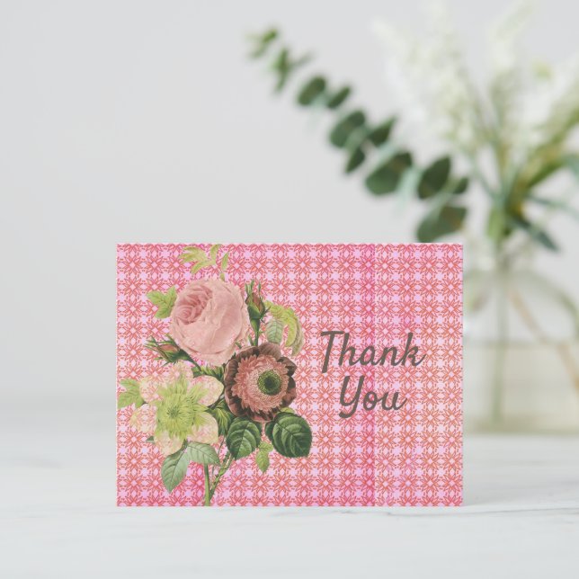 Shabby Chic Roses Thank You Card (Standing Front)