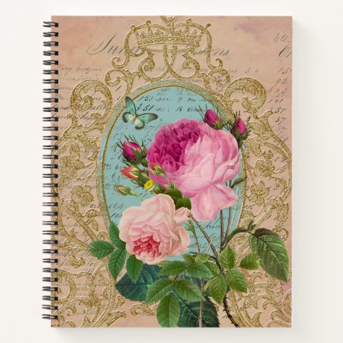 Shabby Chic Roses Victorian Style spiral Notebook