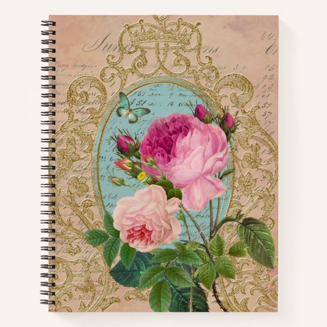 Shabby Chic Roses Victorian Style spiral Notebook (Front)