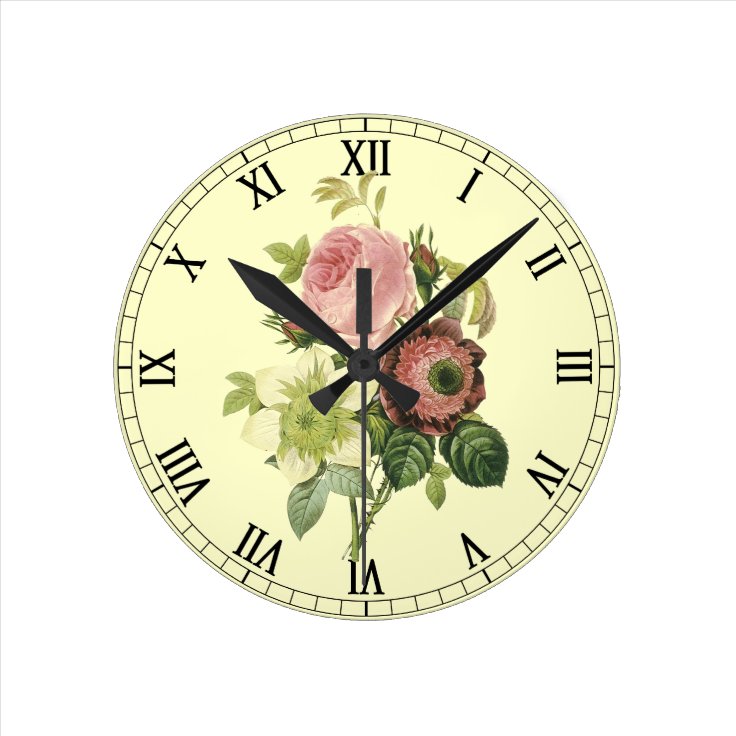 Shabby Chic Roses Wall Clock | Zazzle