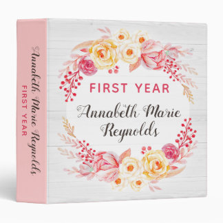 Shabby Chic Rustic Baby Girl First Year Scrapbook 3 Ring Binder