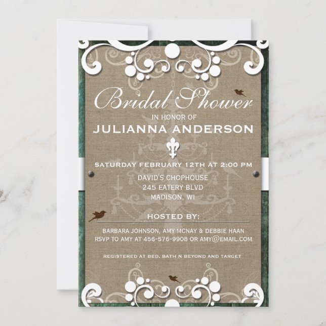 Shabby Chic Rustic Burlap Bridal Shower Invite (Front)