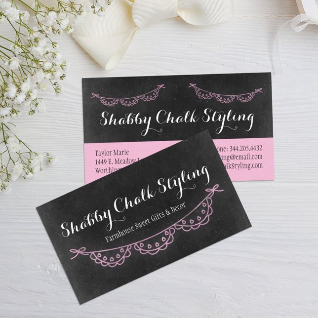 Shabby Chic Rustic Chalkboard Pink Baby Infant Bib Business Card (Creator Uploaded)