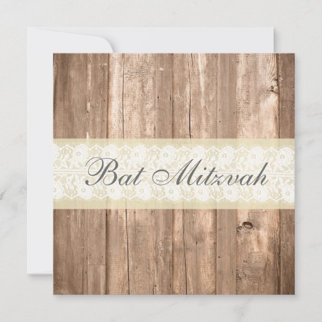 Shabby Chic Rustic Cream Bat Mitzvah Party Invitation (Front)