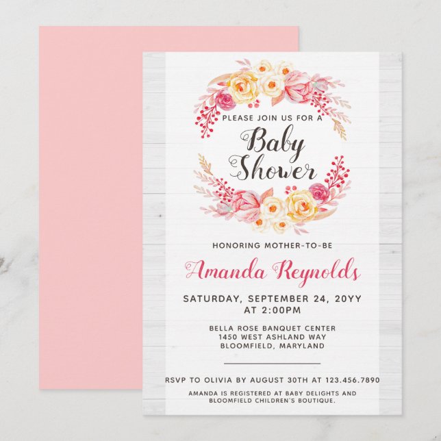 Shabby Chic Rustic Floral Baby Shower Invitation (Front/Back)