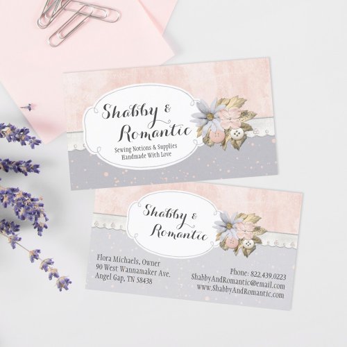 Shabby Chic Rustic Floral Sewing Buttons Boutique Business Card