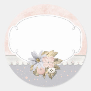 Shabby Chic Rustic Floral Sewing Buttons Boutique Classic Round Sticker