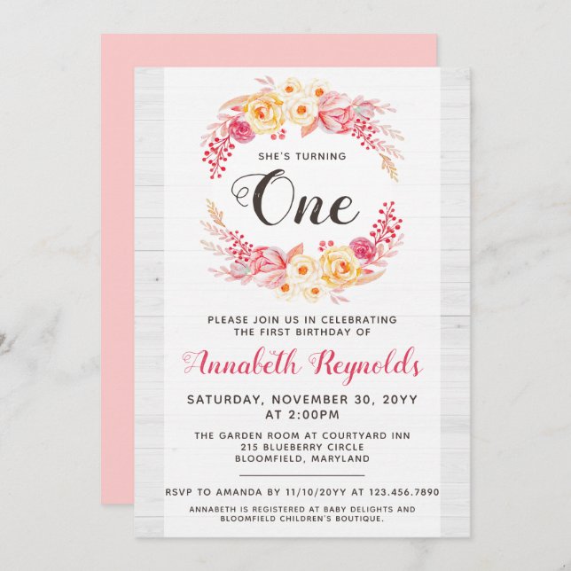 Shabby Chic Rustic One First Birthday Invitation (Front/Back)