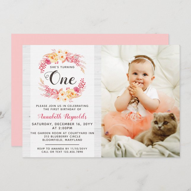 Shabby Chic Rustic One First Birthday Invitation (Front/Back)