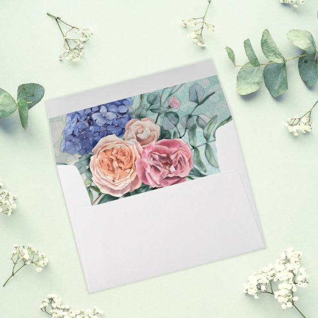 Shabby Chic Rustic Roses and Hydrangea Wedding Envelope (Creator Uploaded)