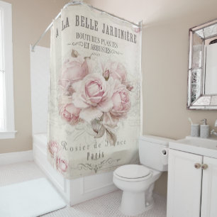 shabby chic,rustic,vintage,floral,collage,country, shower curtain