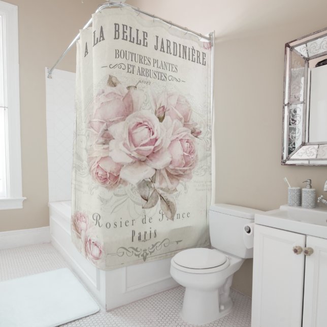 shabby chic,rustic,vintage,floral,collage,country, shower curtain (In Situ)