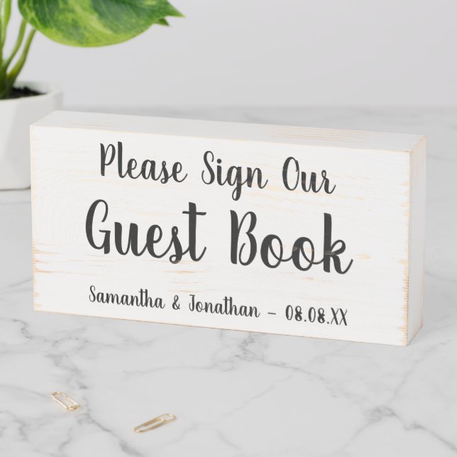 Shabby Chic Rustic Wedding Guest Book White Wooden Box Sign (In Situ Horizontal)