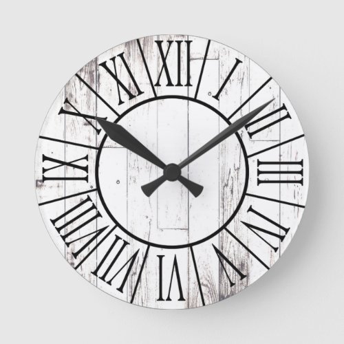 Shabby Chic Rustic White Wood Country Farmhouse Round Clock