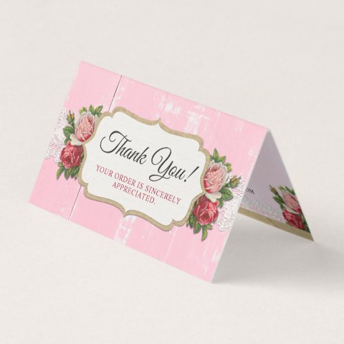 Shabby Chic Rustic Wood Pink Floral Rose Thank You