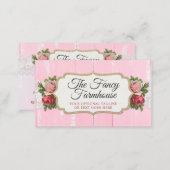 Shabby Chic Rustic Wood Pink Floral Vintage Roses Business Card (Front/Back)