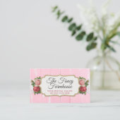 Shabby Chic Rustic Wood Pink Floral Vintage Roses Business Card (Standing Front)
