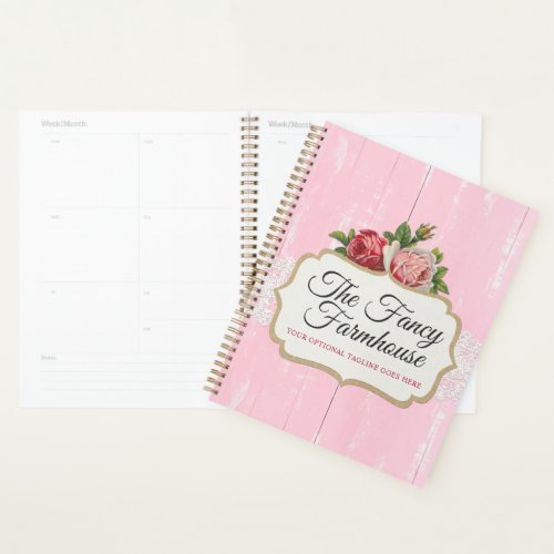Shabby Chic Rustic Wood Pink Floral Vintage Roses Planner
