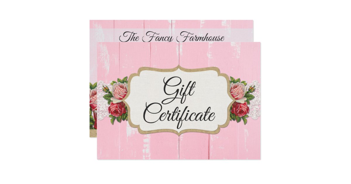 Shabby Chic Rustic Wood Pink Gift Certificate Card Zazzle Com