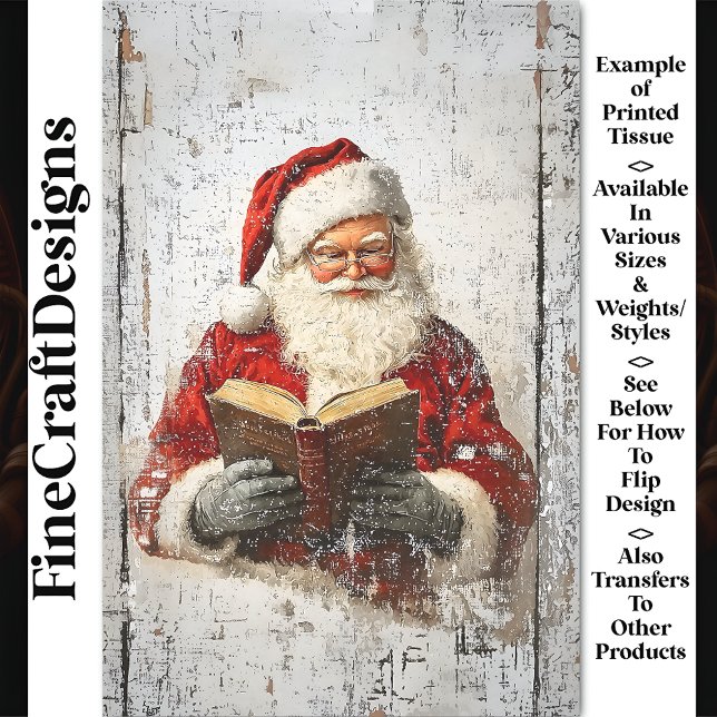 Shabby Chic Santa Reading On Wood AY8 Decoupage Tissue Paper (Creator Uploaded)