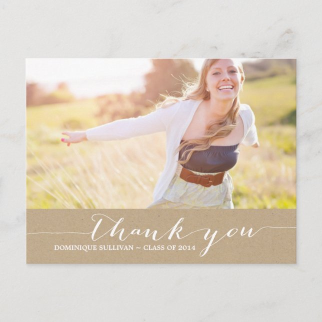 Shabby Chic Script Graduation Thank You Postcard (Front)