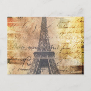 shabby Chic Scripts Vintage Paris Eiffel Tower Postcard