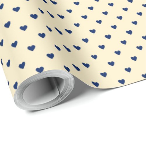 Shabby Chic Simple Navy Blue Hearts over Cream  Wrapping Paper