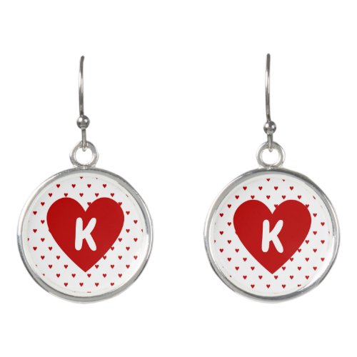 Shabby Chic Simple Red Hearts Pattern on White Earrings