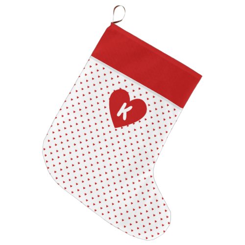 Shabby Chic Simple Red Hearts Pattern on White Large Christmas Stocking