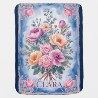 Shabby Chic Sky Blue Baby Nursery Victorian Rose  Blanket