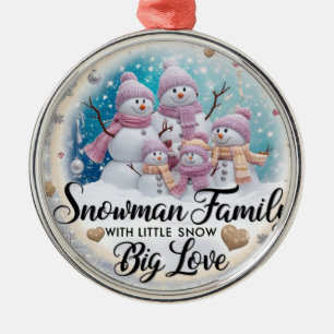 Shabby Chic Snowman Family of 5 Premium Round Metal Ornament