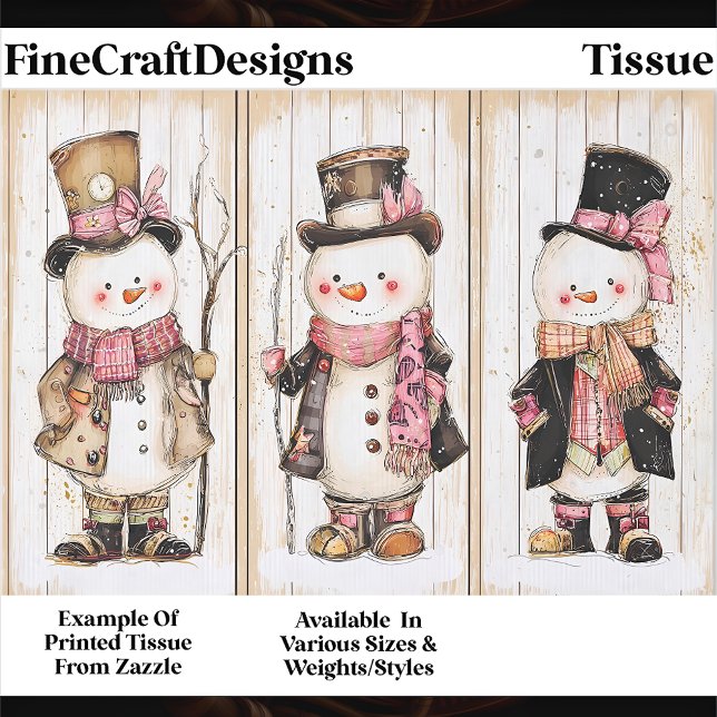Shabby Chic Snowman Trio Wood Panel FG1 Decoupage Tissue Paper (Creator Uploaded)