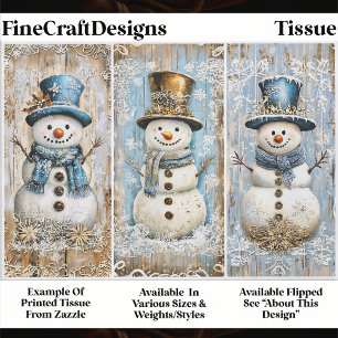 Shabby Chic Snowmen Blue Gold EL8R Decoupage Tissue Paper
