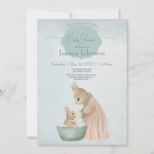 Shabby Chic Spring Rabbit Baby Shower Invitation