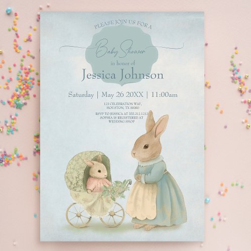 Shabby Chic Spring Rabbit Baby Shower Invitation