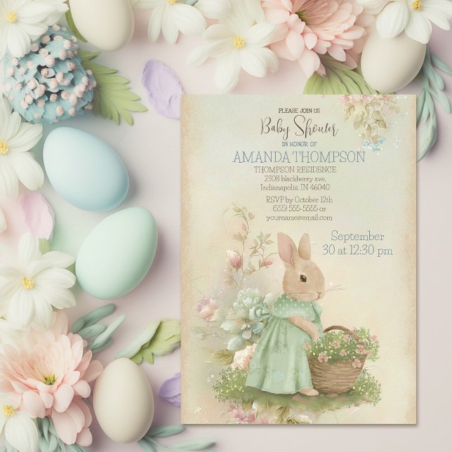 Shabby Chic Spring Rabbit Baby Shower Invitation (Creator Uploaded)