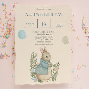 Shabby Chic Spring Rabbit Birthday Invitation