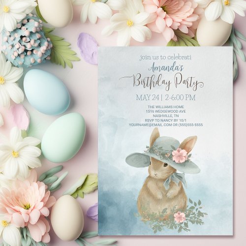 Shabby Chic Spring Rabbit Birthday Invitation