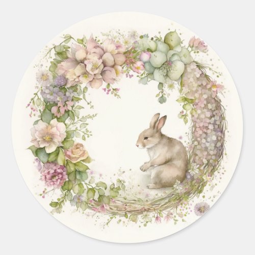 Shabby Chic Spring Rabbit Classic Round Sticker
