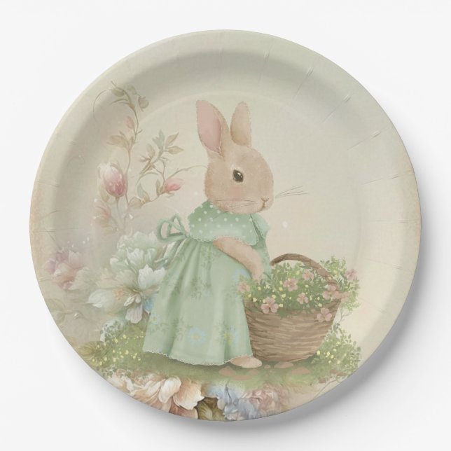 Shabby Chic Spring Rabbit Paper Plates (Front)