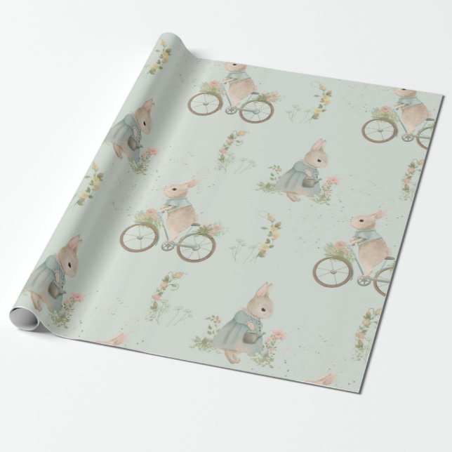 Shabby Chic Spring Rabbit Wrapping Paper (Unrolled)