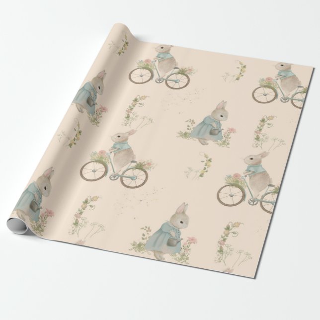 Shabby Chic Spring Rabbit Wrapping Paper (Unrolled)
