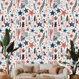 Shabby Chic Star Feathers Pastel Boho Art Theme Wallpaper