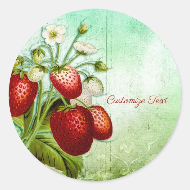 Shabby Chic Strawberry Patch Personalize Classic Round Sticker (Front)