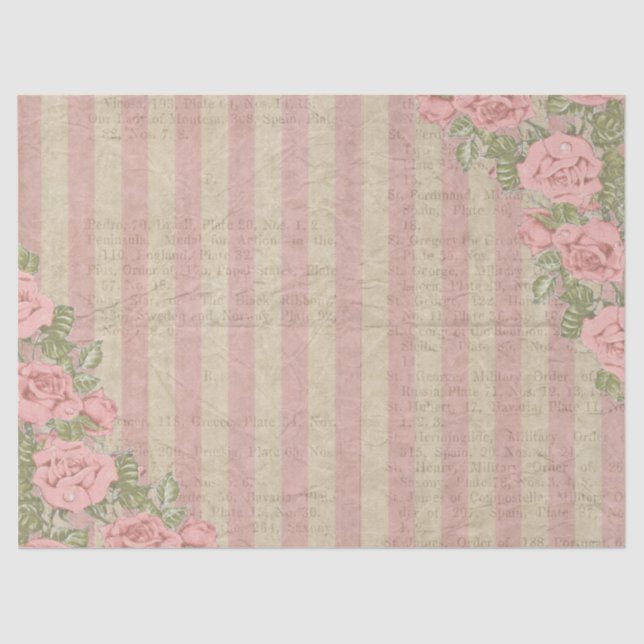 Shabby Chic Striped Floral Wedding Tissue Paper (Front)