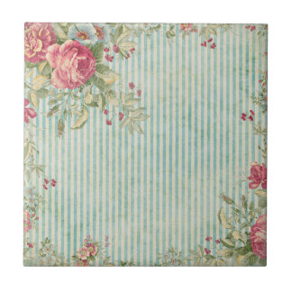 Shabby Chic Stripes & Roses Ceramic Tiles