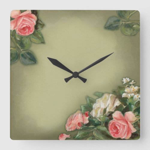 Shabby Chic style roses Square Wall Clock