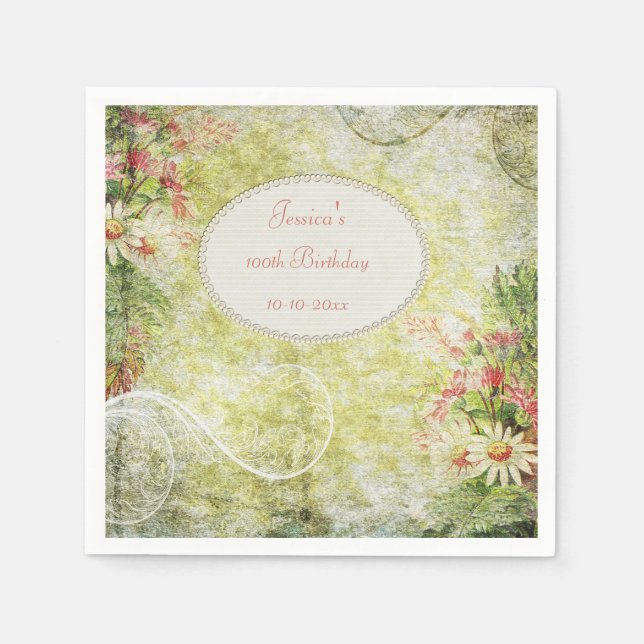 Shabby Chic Sweet 100th Birthday & Wildflowers Napkins (Front)